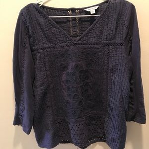 Lucky Brand Navy Blue Embroidery Top